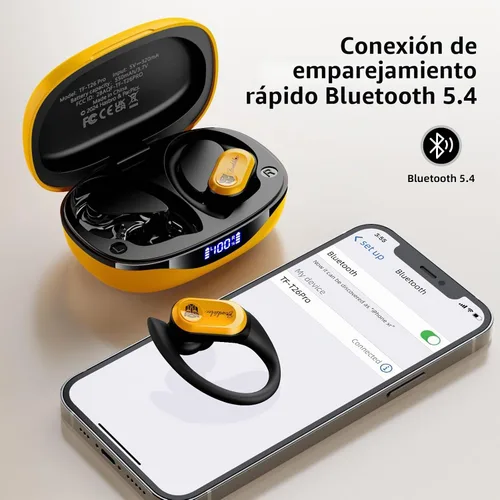 Vista 3 de Transformers TF-T26 Pro Audífonos inalámbricos Bluetooth 5.4 con orejeras, auriculares con ganchos para la oreja, tiempo de reproducción de 65H