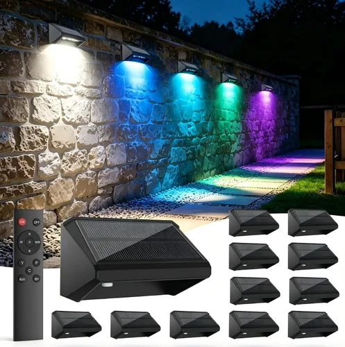 Vista 9 de Luces solares para valla al aire libre, paquete de 12 luces RGB Blanco
