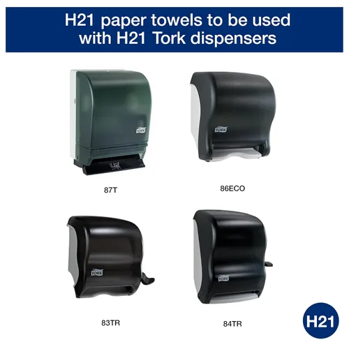 Vista 5 de Tork Rollo de toalla de mano de papel blanco H21, universal, 100% fibra reciclada, 6 rollos x 800 pies, RB8004