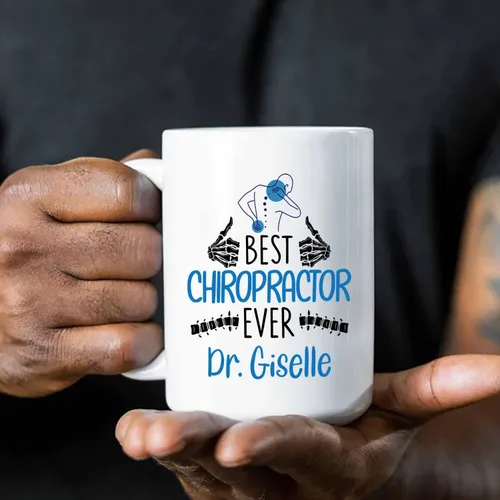 Vista 5 de Taza de té blanca personalizada con nombre quiropráctico de 11 onzas, 15 onzas, taza de café quiropráctico personalizada, taza de café quiropráctica