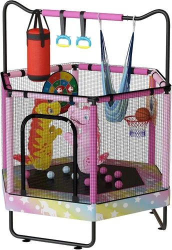 Vista 10 de Lamerge Kids Trampoline, Toddler Bouncing Trampoline with Safety Enclosure Net, ASTM-Approved, 500lbs Capacity, Ages 1-8, Adjustable Handrail