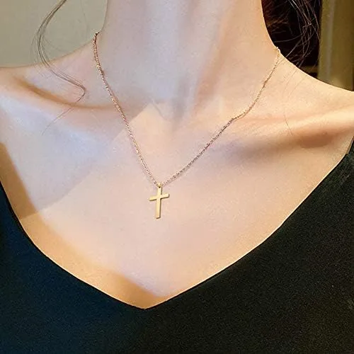 Vista 3 de Collar clásico con colgante de cruz para hombre y mujer, 16, 18, 20, 22, 24 pulgadas, cadena de acero inoxidable 316L, tono doradoplateadonegro