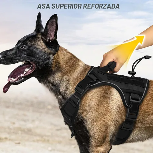 Vista 3 de WINGOIN Arnés táctico negro para perros pequeños, arnés resistente sin tirones con asa, arnés militar reflectante ajustable K9 para mascotas