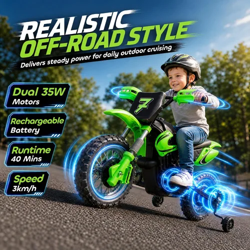 Vista 3 de Qaba Motocicleta eléctrica de 12 V para niños de 3 a 6 años, color verde