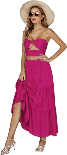 Vista 5 de LYANER Conjunto de 2 piezas para mujer con parte superior corta y falda larga con volantes