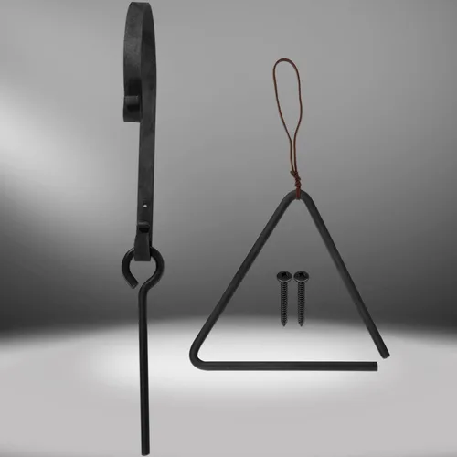 Vista 8 de Campana triangular con colgador de metal y llamada, campana clásica de acero fundido para decoración de Chuck Wagon