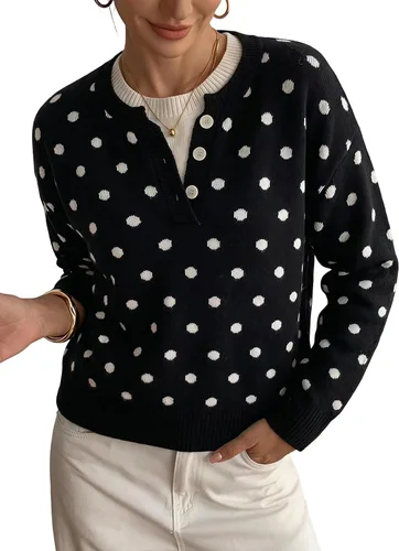 Vista 19 de SOLY HUX Suéteres Pullover para Mujer de Manga Larga con Botones Cuello Redondo 2 en 1 Tops de Punto Holgados Albaricoque puro