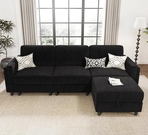 Vista 15 de KKL Sofá cama modular modular con otomana de almacenamiento, sofá cama convertible en forma de L/U para sala de estar, diseño reversible moderno