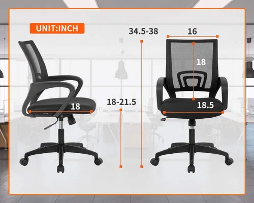 Vista 3 de Silla de oficina en casa, silla ergonómica de escritorio con respaldo medio, silla de computadora de malla, soporte lumbar, cómoda, ejecutiva