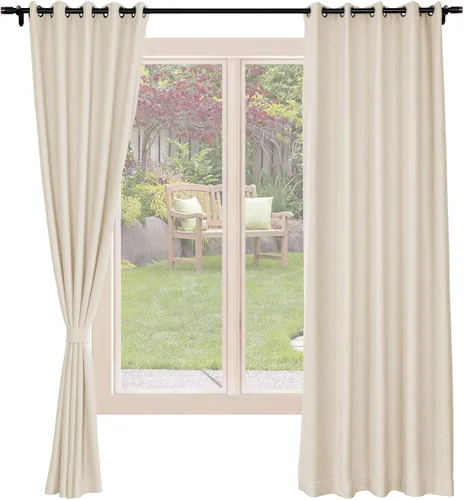 Vista 9 de Frelement Cortinas opacas de lino natural, paneles de cortinas con ojales para sala de estar, cortinas con aislamiento térmico, 52 pulgadas de ancho