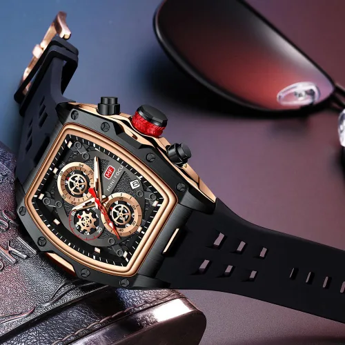 Vista 2 de MF MINI FOCUS Relojes de pulsera casuales únicos (cronógrafoimpermeableluminosocalendario) relojes de moda de banda de silicona para hombres
