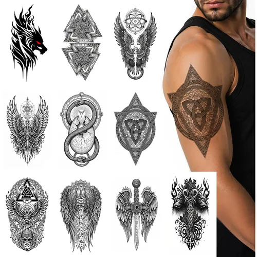 Vista 9 de Tatuajes temporales para mujeres y hombres, diseños egipcios, 10 hojas Impermeable, Ankh Eye of Horus Scarab Faraón, de larga duración, Fiesta