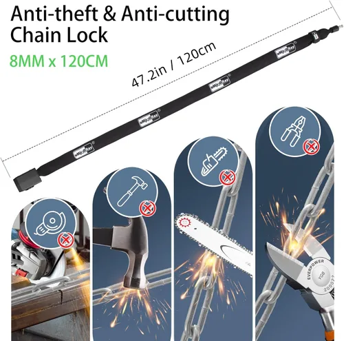 Vista 5 de Candado de cadena para bicicleta con alarma E Scooter Lock alarma antirrobo 110dB 4ft seguridad resistente con cable USB C y 3 llaves para Negro