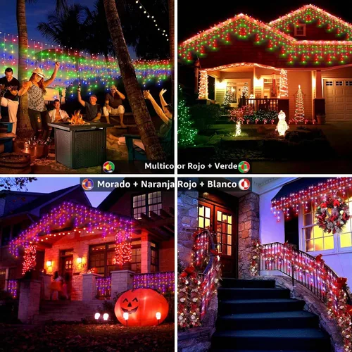 Vista 4 de Luces de carámbano de Navidad de 49 pies, 128 funciones, para exteriores, con 504 LED, 8 modos y temporizador, cortina de luces para exteriores