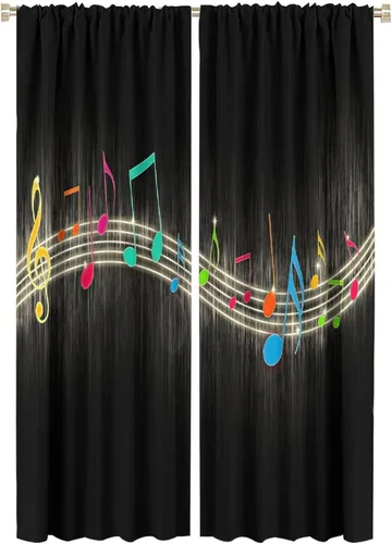 Vista 47 de Cortinas de notas musicales, blanco y negro, instrumento musical, canción, arte de canción, opacas, para ventana, dormitorio, sala de estar