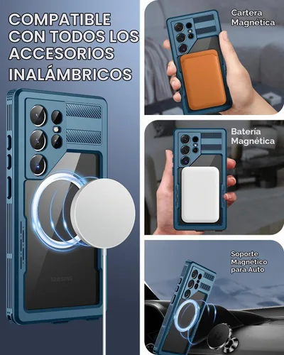 Vista 4 de Lanhiem Funda Magnética para Samsung Galaxy S25 Ultra, Funda Impermeable y Resistente al Polvo IP68, [Compatible con Magsafe]