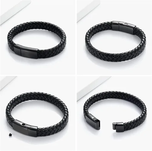 Vista 4 de Imrsanl Pulsera de urna de cremación para cenizas para mujeres y hombres, pulsera de urna de cuero trenzado conmemorativo para cenizas humanas