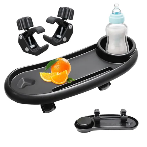Vista 4 de 1 bandeja de aperitivos para cochecito de bebé con soporte para tazas y soporte para teléfono, bandeja universal para refrigerios, bandeja extraíble