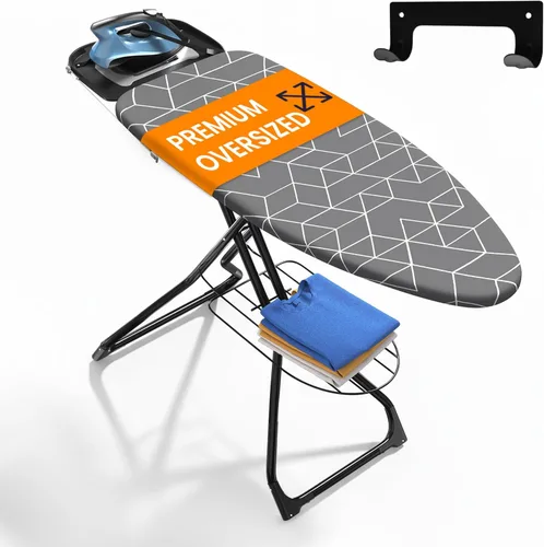 Vista 9 de Xabitat Tabla de planchar de tamaño completo de 57 x 15 pulgadas con colgador de montaje en pared, construcción de metal completo, organizador