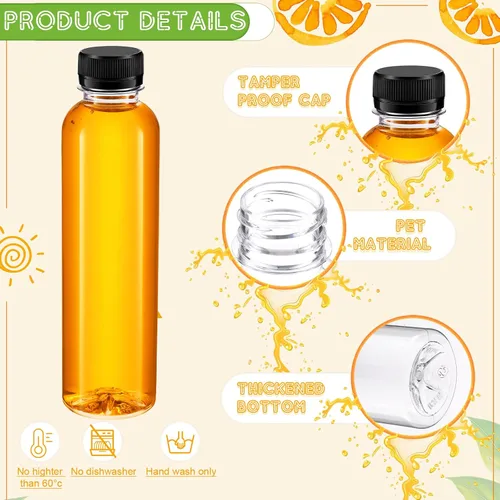 Vista 8 de Dandat - 50 botellas de jugo de plástico transparente de 10 onzas con tapas reutilizables a granel
