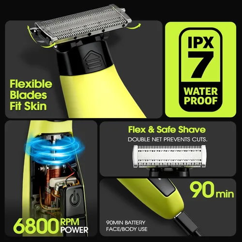 Vista 3 de DSP Recortadora eléctrica de barba, recortadora de pelo facial y corporal para hombres, bloqueo de viaje, bajo ruido, maquinilla de afeitar Verde
