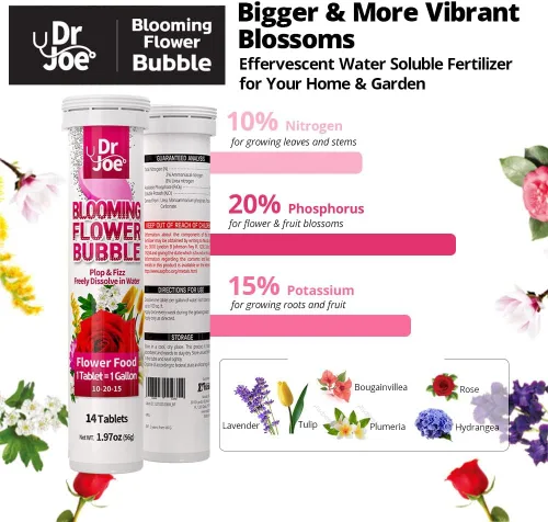 Vista 2 de Dr. Joe Blooming Flower Bubble Plant Food – Fertilizante soluble en agua (14 tabletas de burbuja, hace 14 galones, 10-20-15)