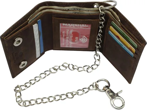 Vista 3 de Billetera de cuero vintage con bloqueo RFID para hombre, con cierre a presión
