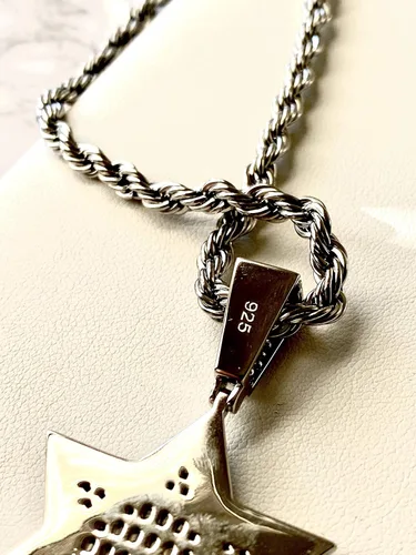 Vista 6 de Shop-iGold Custom Star David Hombres Mujeres 925 Italia Colgante de plata helada Ice Out de acero inoxidable real 0.118in cuerda cadena, Mans