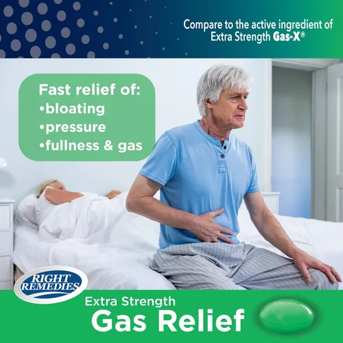 Vista 5 de RIGHT REMEDIES Alivio de gas extra fuerte, 125 mg de simeticona (365 cápsulas blandas), alivio rápido del gas, hinchazón, plenitud, malestar