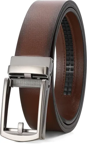 Vista 29 de SENDEFN Cinturón de vestir casual de cuero para hombre de 1 3/8 pulgadas con hebilla de clic ajustable automática con caja de regalo A-negro-71gs