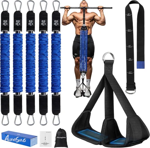 Vista 11 de ALongSong - Bandas de asistencia para dominadas con pedal de soporte para pies - Bandas de resistencia de servicio pesado mejoradas ajustables