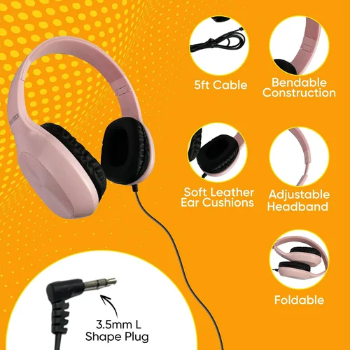 Vista 3 de Paquete de 5 auriculares de cuero con cable sobre la oreja con conector de 3.5mm, carcasa metálica ovalada, negro
