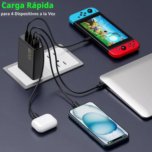 Vista 3 de Bloque de cargador USB C de 100 W, cargador rápido GaN de 4 puertos compatible con MacBook Pro, MacBook Air, Google Pixelbook, ThinkPad, Dell XPS
