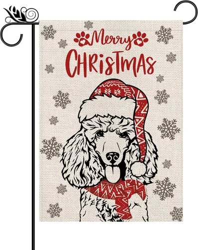 Vista 8 de Sombrero de bandera de jardín de Navidad, perro chihuahua con bufanda, decoración navideña de invierno, vacaciones, arpillera, vertical, doble cara