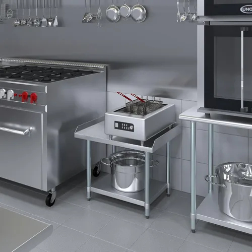 Vista 2 de AmGood Soporte de acero inoxidable de 24 x 30 pulgadas Altura: 24 pulgadas Mesa de parrilla comercial resistente