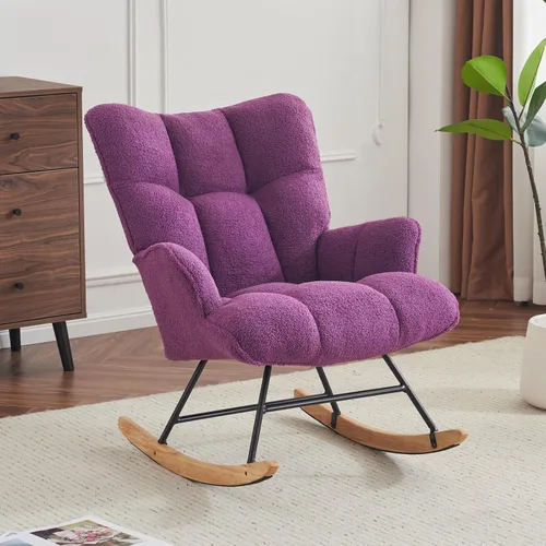 Vista 11 de Mecedora de cuarto de bebé con estilo oso de peluche, tapizada con respaldo alto, cómoda y elegante butaca acentuada con asiento acolchado para Azul