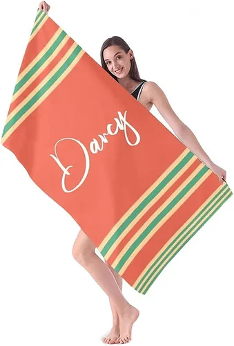 Vista 7 de Toalla de playa personalizada con nombres, toallas de playa personalizadas para adultos, mujeres y hombres, toallas de playa a rayas personalizadas