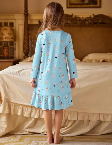 Vista 2 de Arshiner Ropa de dormir para niña de manga larga lindo camisón camisón pijama vestido