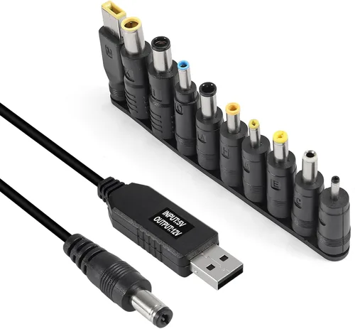 Vista 9 de AITRIP Cable de alimentación USB a CC de 5 V a 12 V, 8 conectores de enchufe intercambiables adaptadores para enrutador, mini ventilador y altavoz