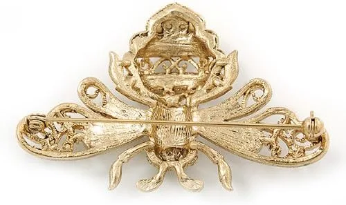 Vista 4 de Grande Bañado en Oro, vidrio Swarovski "Abeja broche de filigrana70mm ancho