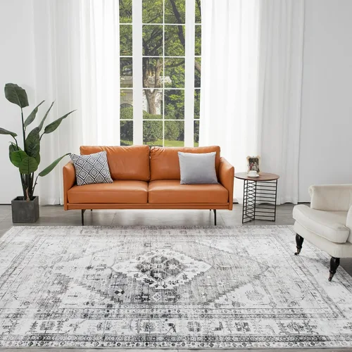 Vista 45 de Auemtyn Alfombra de área de 8 x 10 pies para sala de estar, alfombra lavable con parte trasera antideslizante, alfombra de pelo bajo para gris