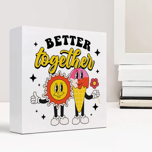 Vista 7 de Better Together - Cartel de madera de verano para el hogar, dormitorio, oficina, granja, estantería, decoración de escritorio de pared