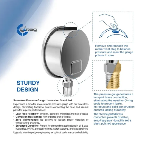 Vista 4 de Medidor de presión de vacío lleno de líquido Carbo de 0 a -30 inHg con certificado rastreable NIST, calibrado en laboratorio de EE. UU., Dial de 2.5