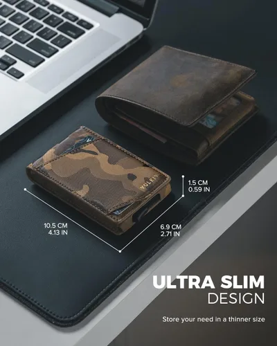 Vista 7 de VULKIT Cartera minimalista para hombre, tarjetero desplegable para tarjetas de crédito, billetera plegable delgada, con bloqueo RFID, cierre