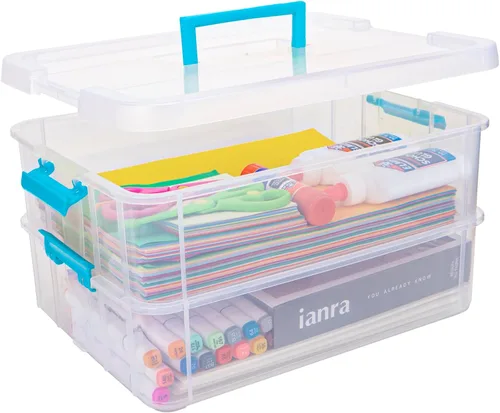Vista 8 de TERGOO Contenedores de almacenamiento de plástico de 2 capas con tapas, caja transparente multiusos apilable y portátil, organizadores portátiles