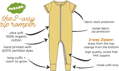 Vista 6 de PARADE Organic Essential Basics - Mameluco con cremallera de 2 vías, manga corta