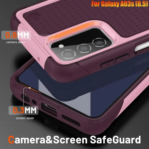 Vista 4 de Funda resistente para Samsung Galaxy A03s/A02S de 6.5 pulgadas, 4 esquinas con bolsas de aire [protección contra caídas de 12 pies], agarre