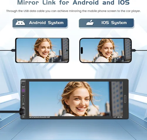 Vista 7 de Radio de coche de un solo DIN estéreo con Apple Carplay Android Auto, pantalla táctil HD de 6.9 pulgadas, receptor Bluetooth, enlace de espejo