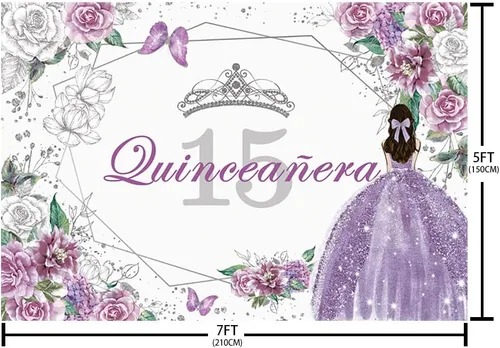 Vista 5 de Sendy - Telón de fondo de quinceañera para cumpleaños de quinceañera de 15 años para Sweet Girl Mis Quince Anos, decoraciones de fiesta de 15