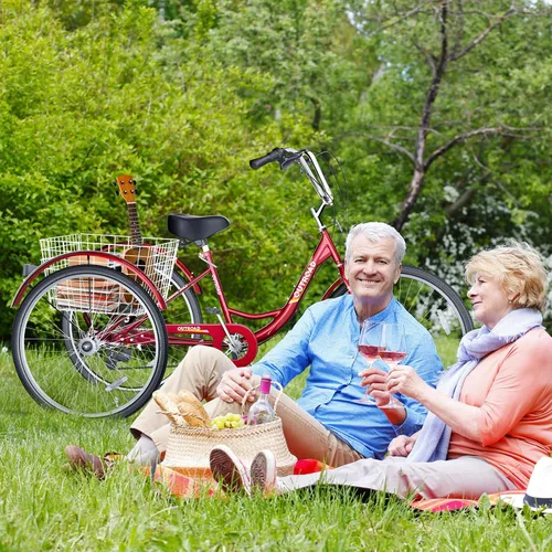 Vista 2 de Triciclo de 7 velocidades para adultos, triciclo Cruiser de 24 pulgadas con cesta grande para mujeres, hombres y personas mayores, bicicleta de 3